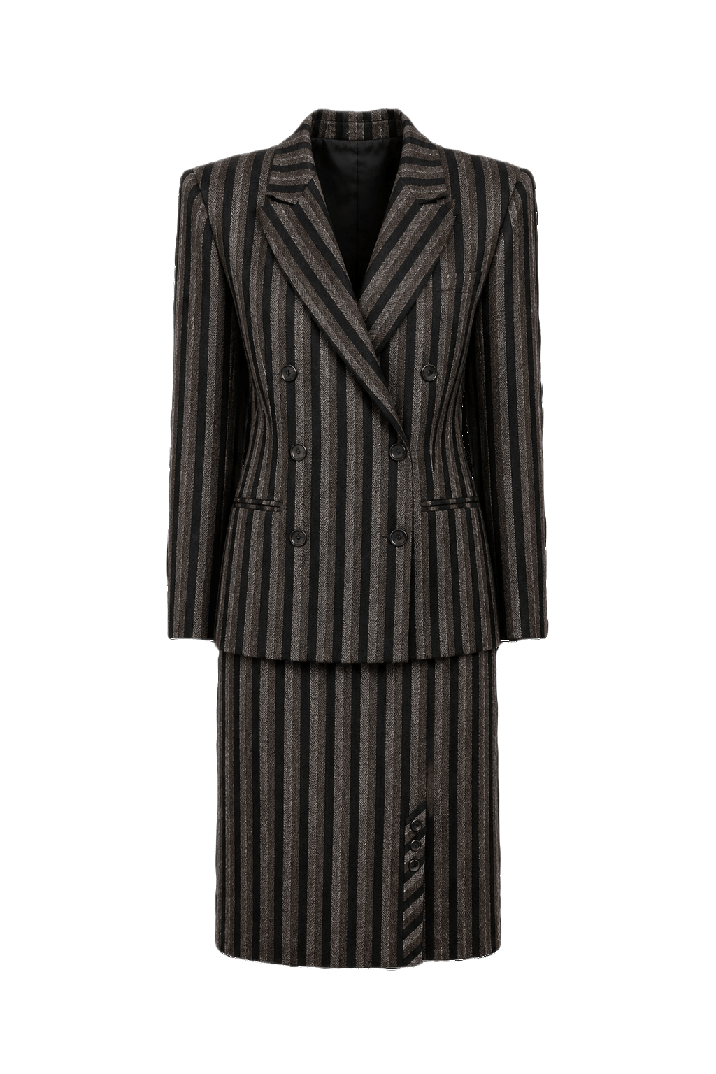 1970s Brown and Black Wool Jacket and Skirt Set - Front View