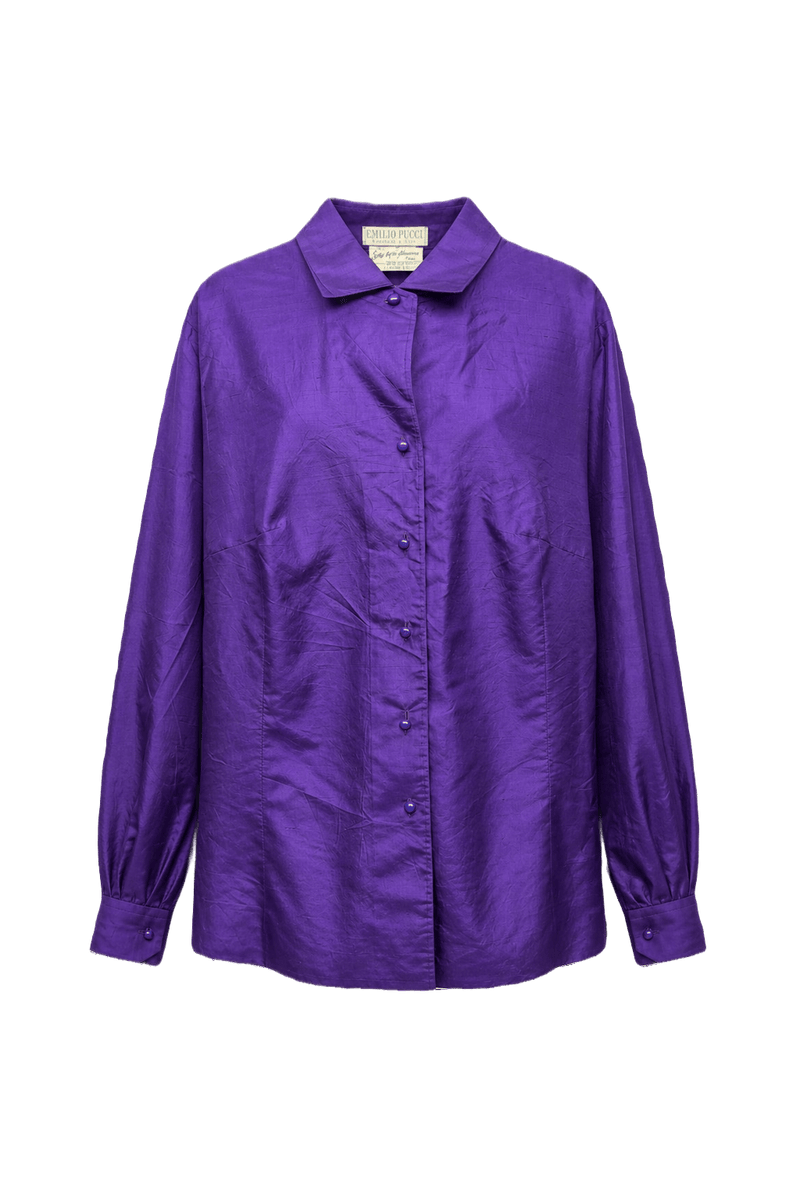 1980s Purple Silk Blouse - Front View