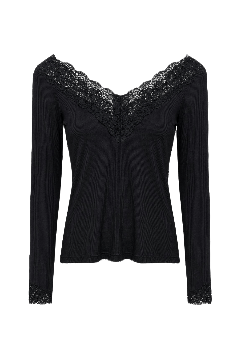 1990s Black Ribbed Blouse - Front View