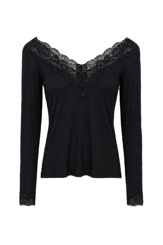 1990s Black Ribbed Blouse - Front View