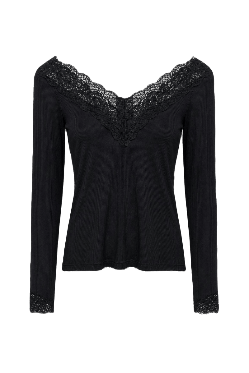 1990s Black Ribbed Blouse - Front View