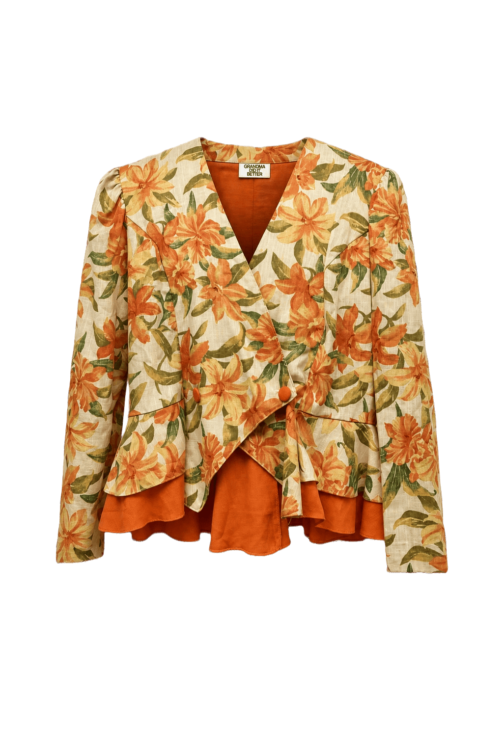1980s Cream Floral Print Blouse - Front View