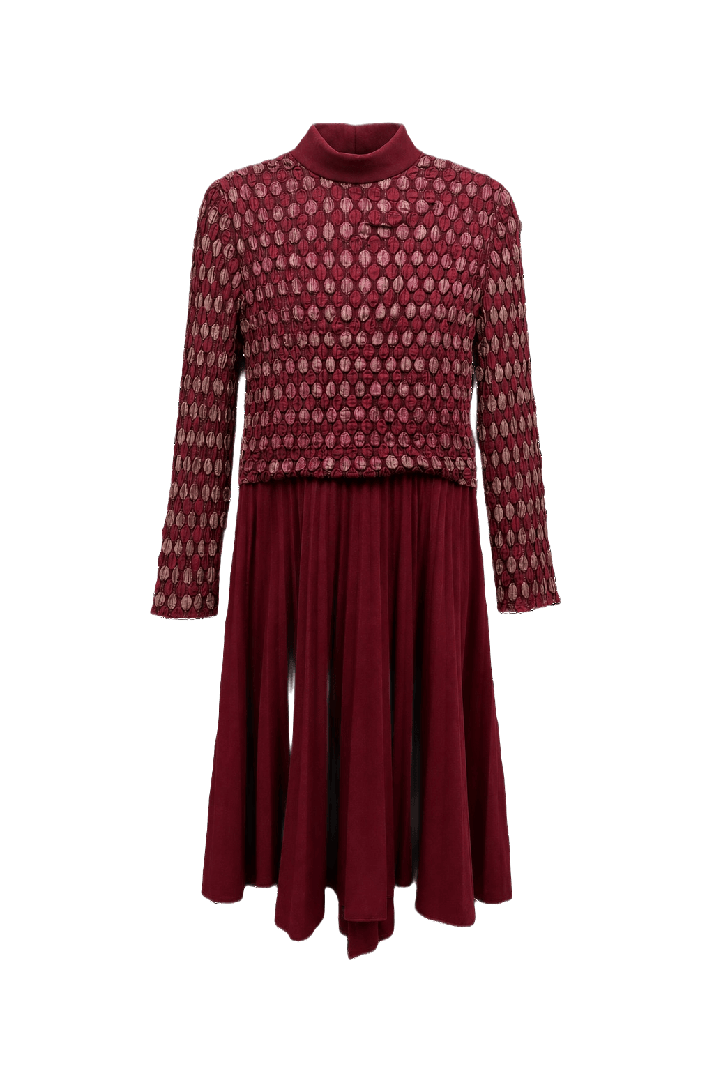 1970s Deep Red Synthetic Blend Dress - Front View