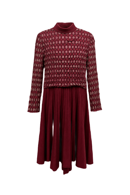 1970s Deep Red Synthetic Blend Dress - Front View
