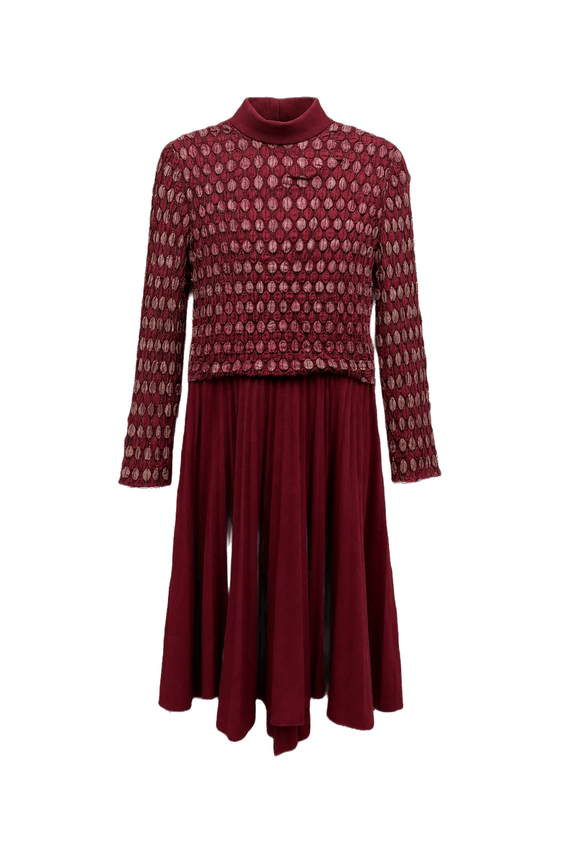 1970s Deep Red Synthetic Blend Dress - Front View