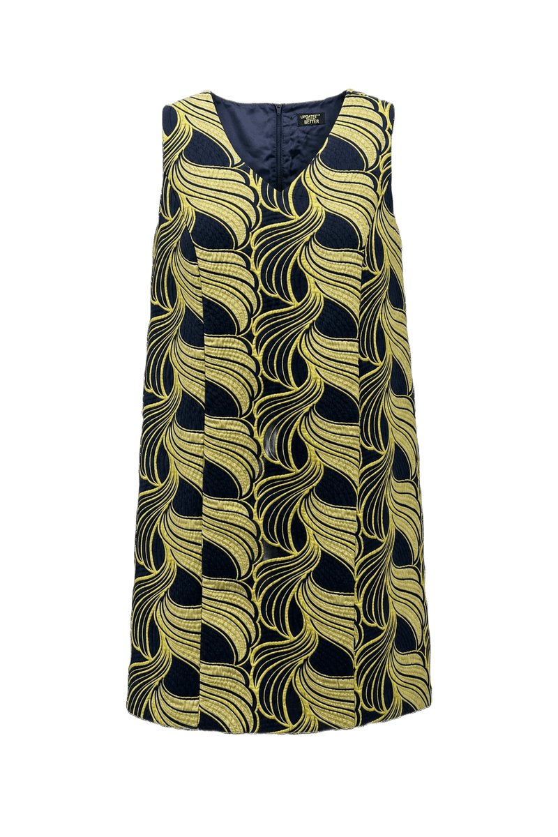 1960s Yellow Textured Shift Dress - Front View