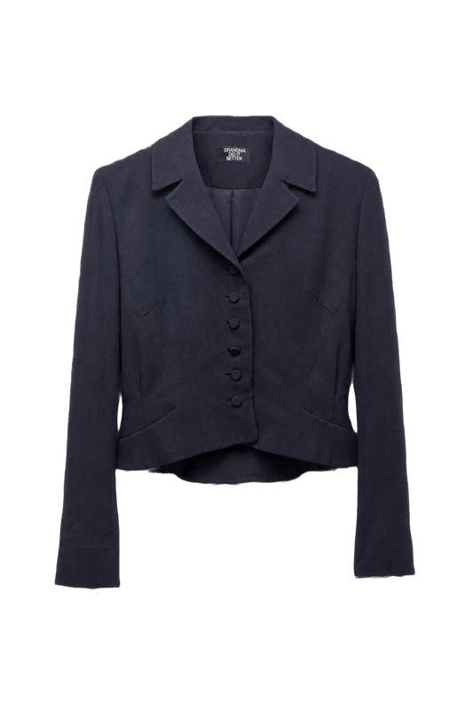 1940s Navy Blue Wool Blend Jacket - Front View