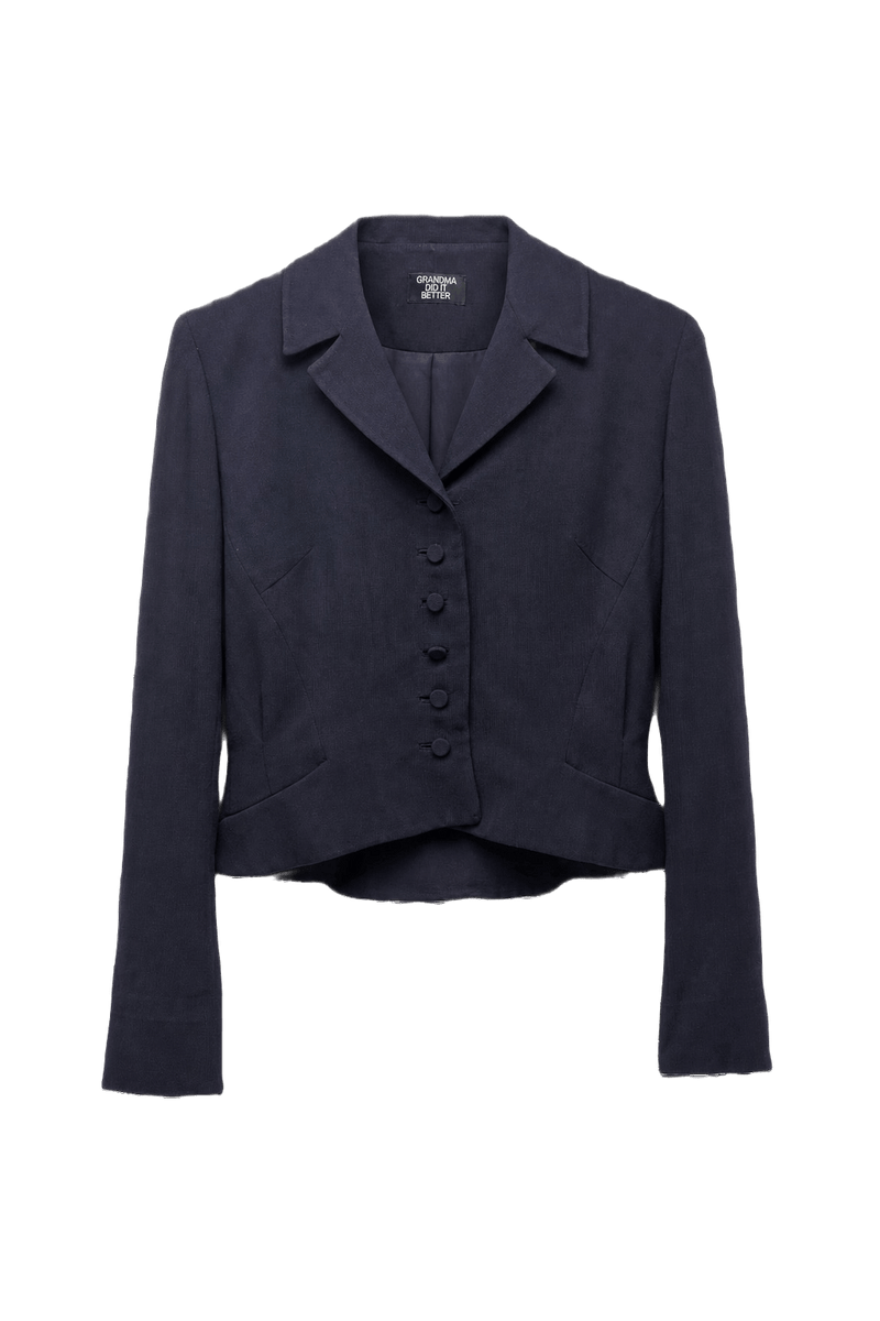 1940s Navy Blue Wool Blend Jacket - Front View