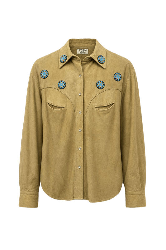 1970s Tan Suede Shirt - Front View