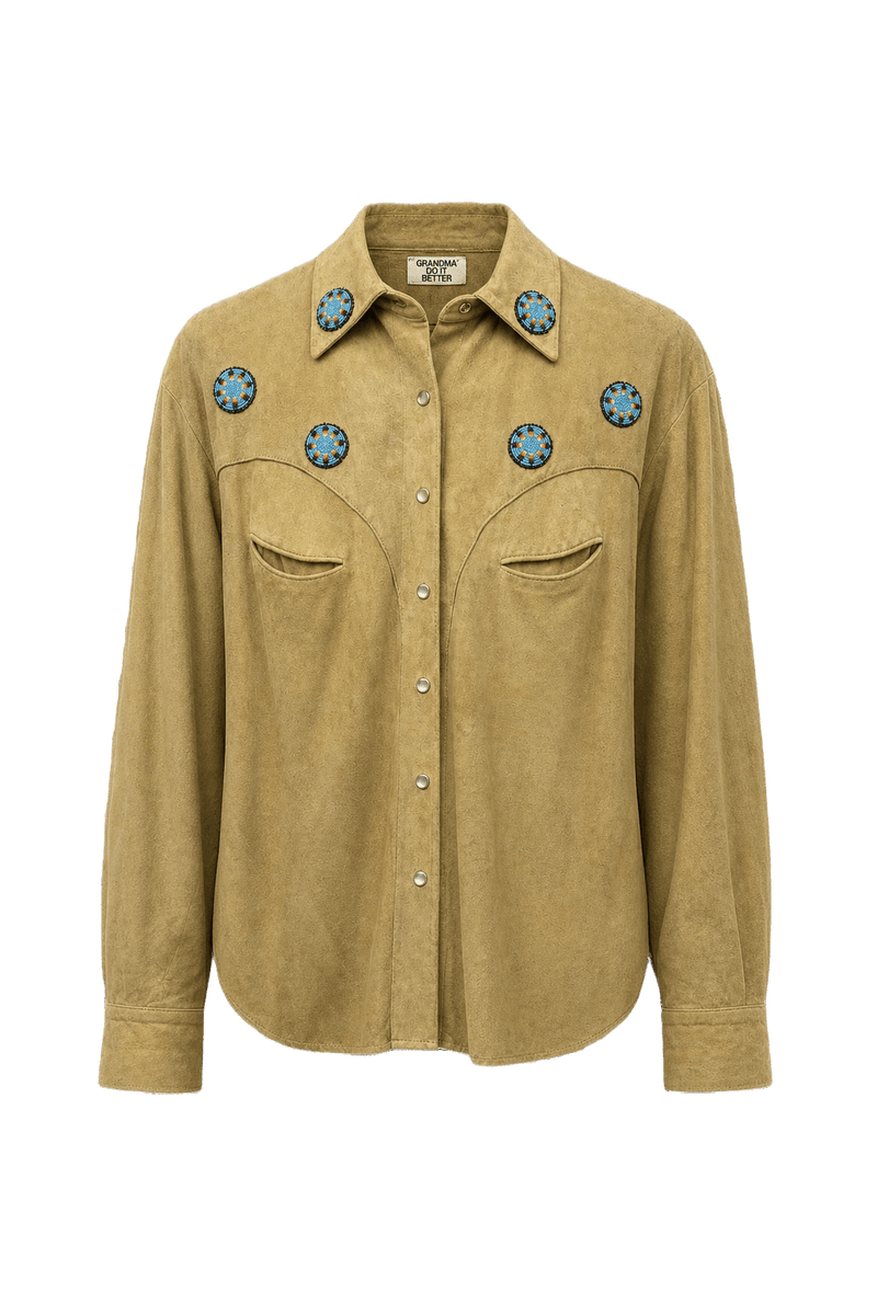 1970s Tan Suede Shirt - Front View