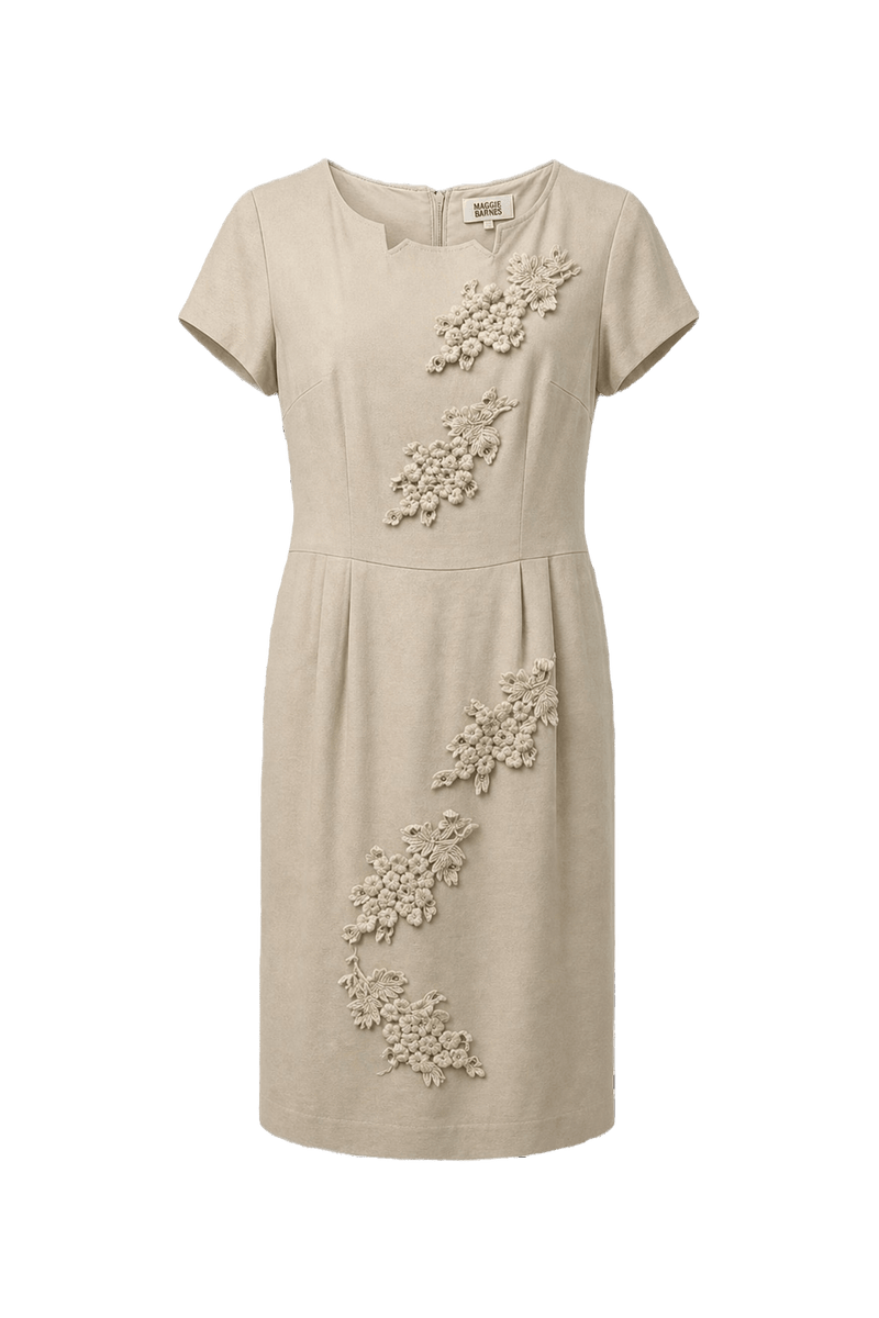 1960s Beige Cotton Blend Shift Dress - Front View