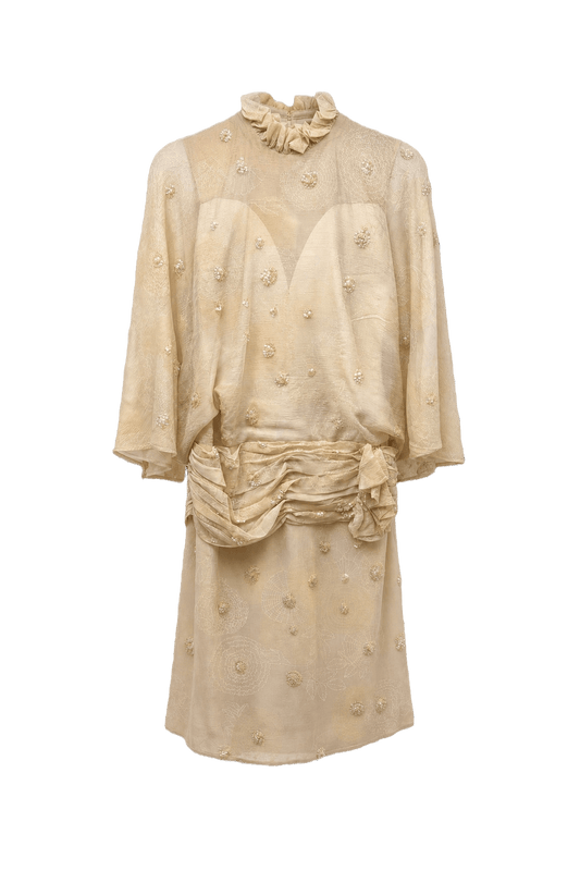 1950s Cream Silk Dress - Front View