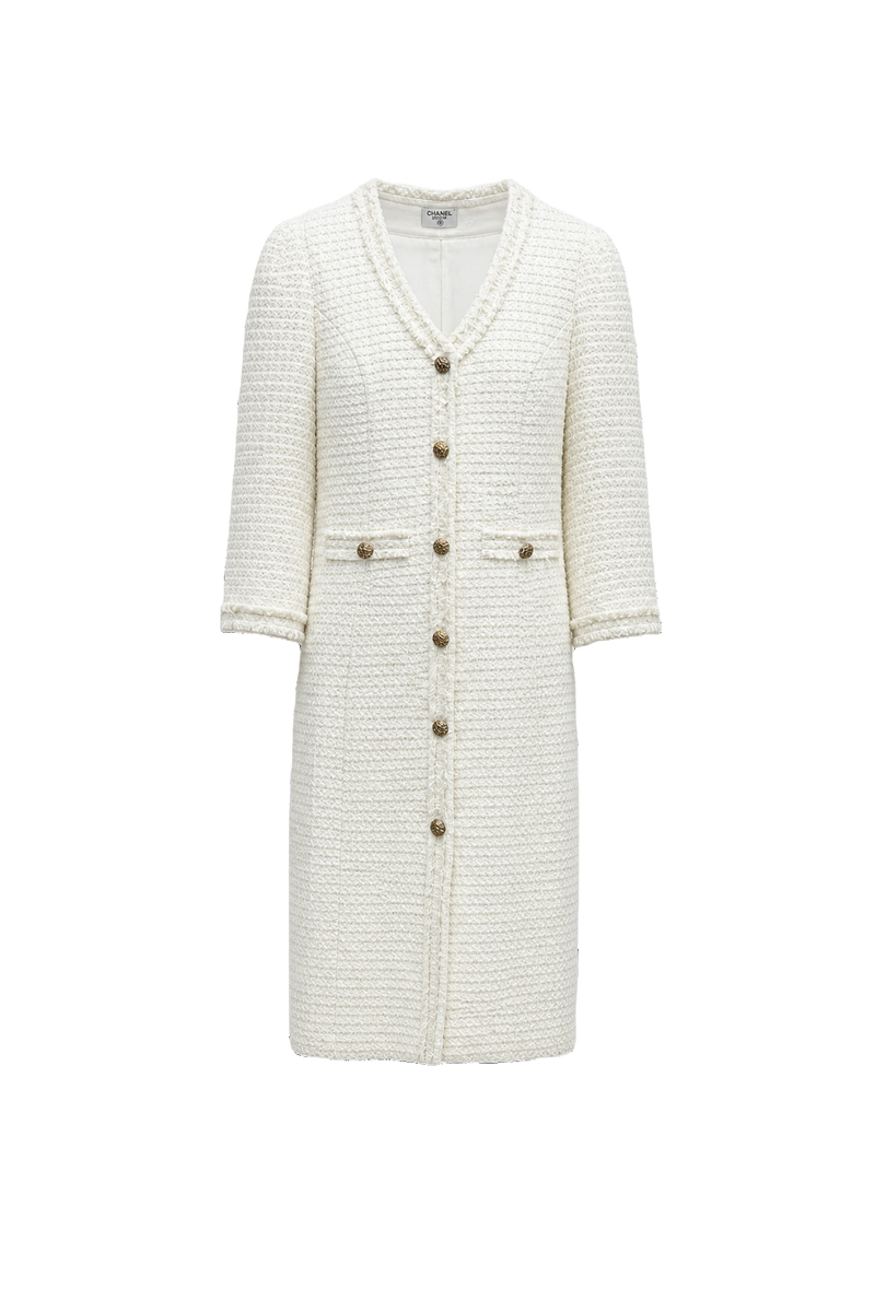 1980s Cream White Wool Blend Dress - Front View