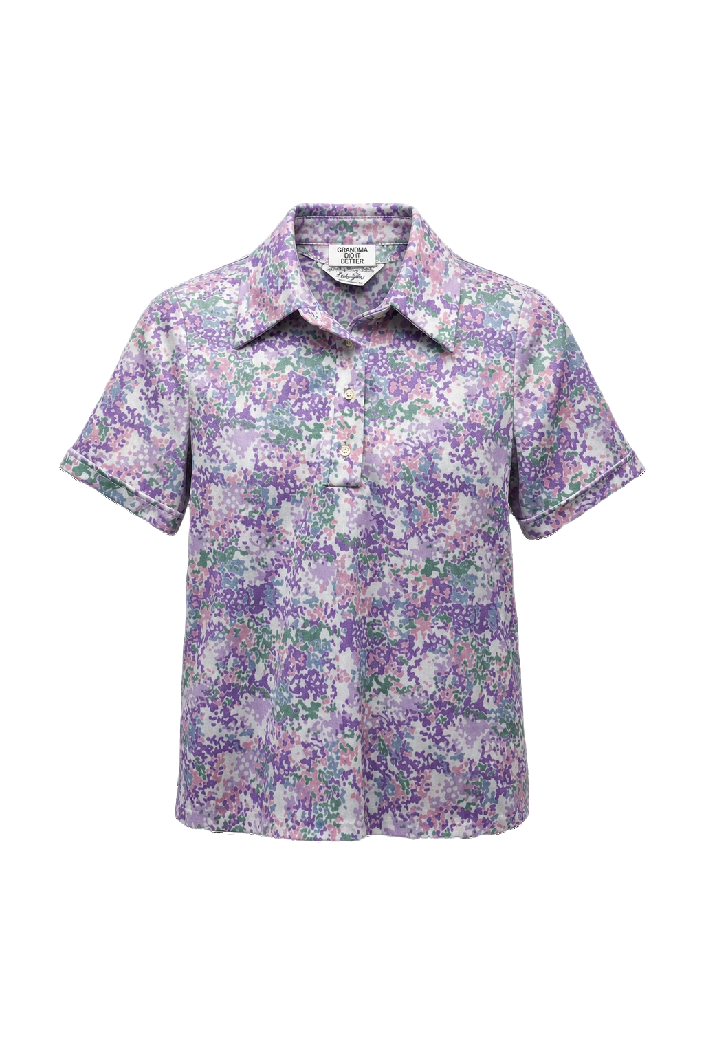 1970s Purple Floral Cotton Blend Blouse - Front View