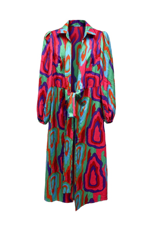1980s Multi-Color Polyester Robe - Front View