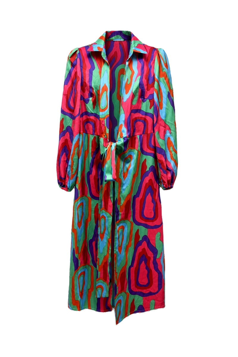 1980s Multi-Color Polyester Robe - Front View