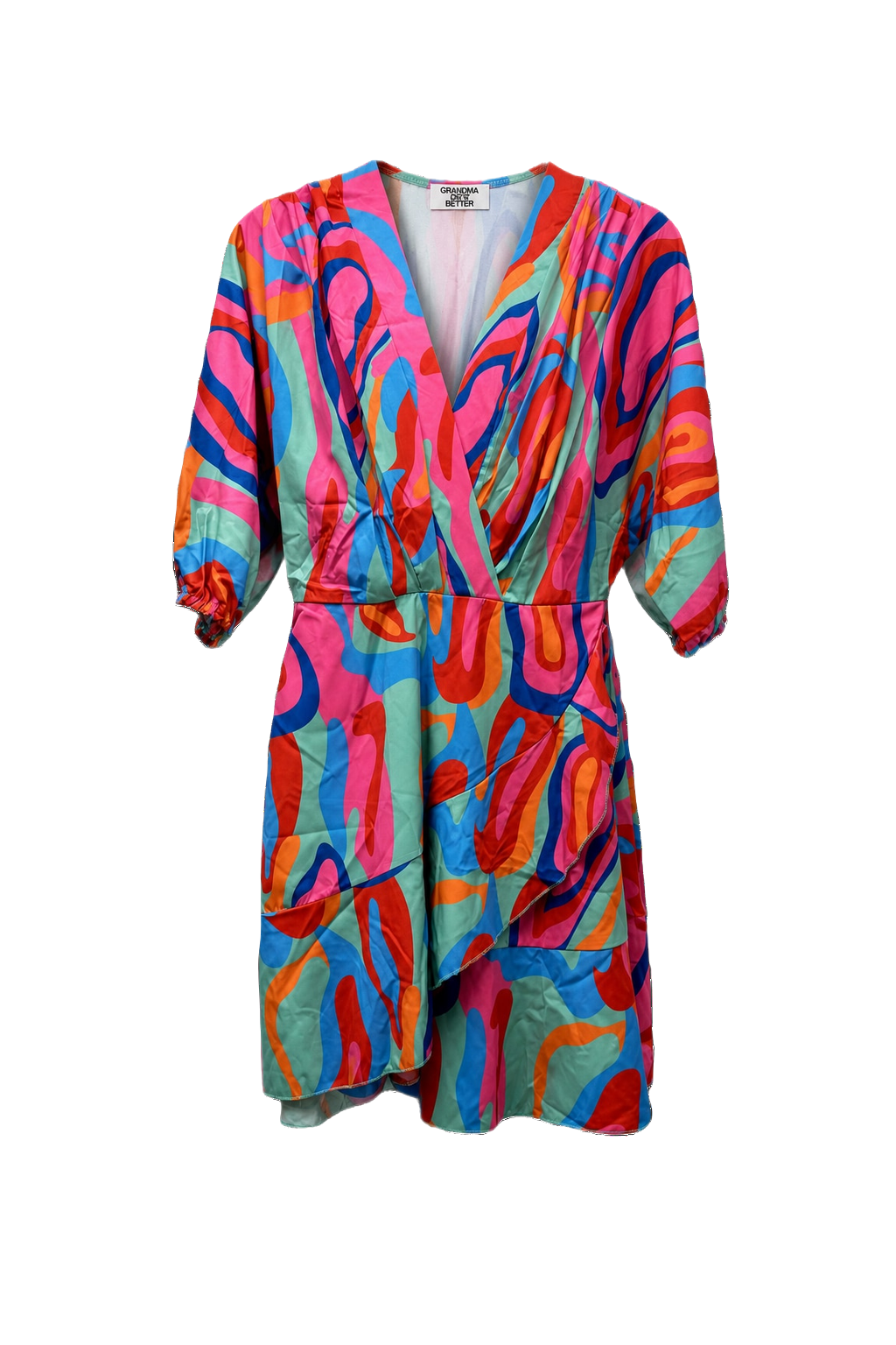 1980s Multicolor Polyester Dress - Front View