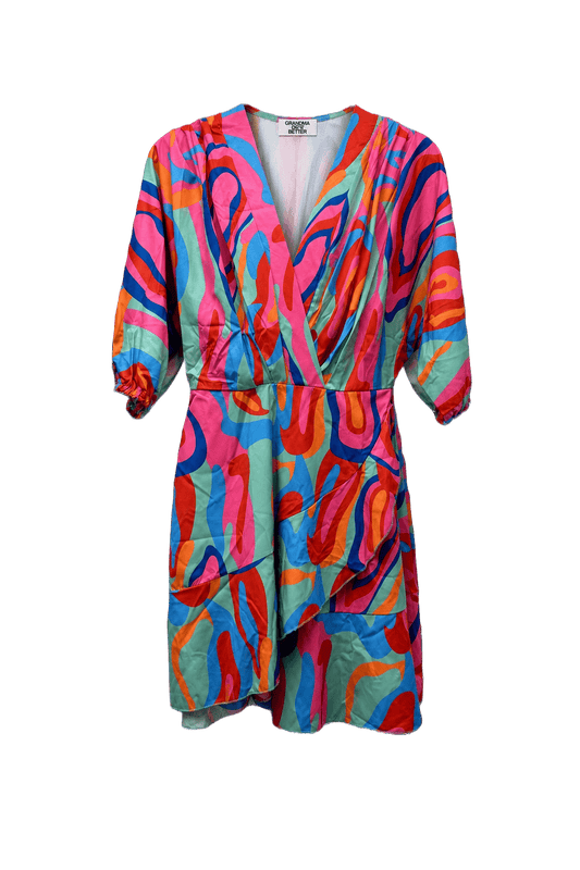 1980s Multicolor Polyester Dress - Front View