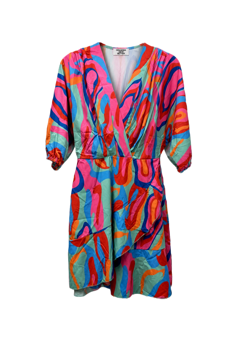 1980s Multicolor Polyester Dress - Front View
