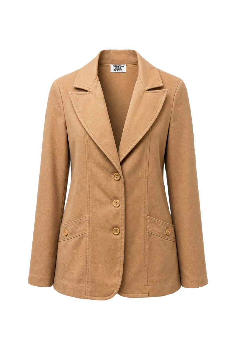 1980s Beige Cotton Blend Blazer - Front View