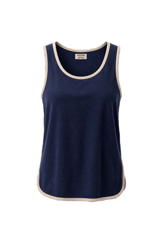 1990s Navy Blue Cotton Tank Top - Front View
