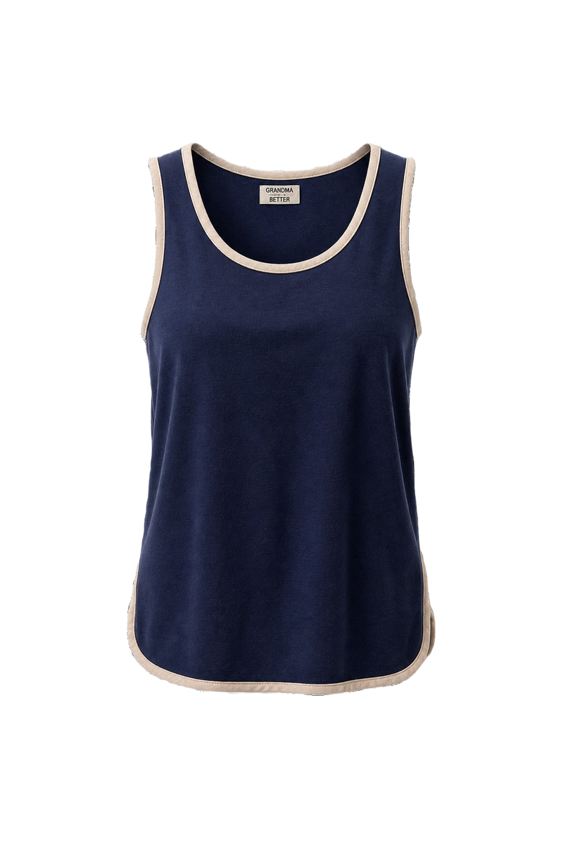1990s Navy Blue Cotton Tank Top - Front View