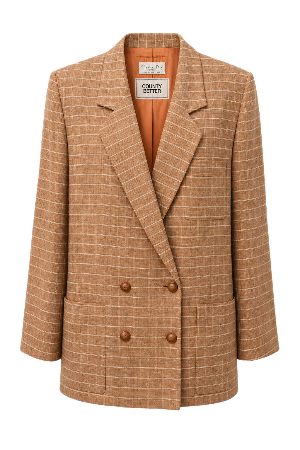 1980s Tan Wool Blend Blazer - Front View