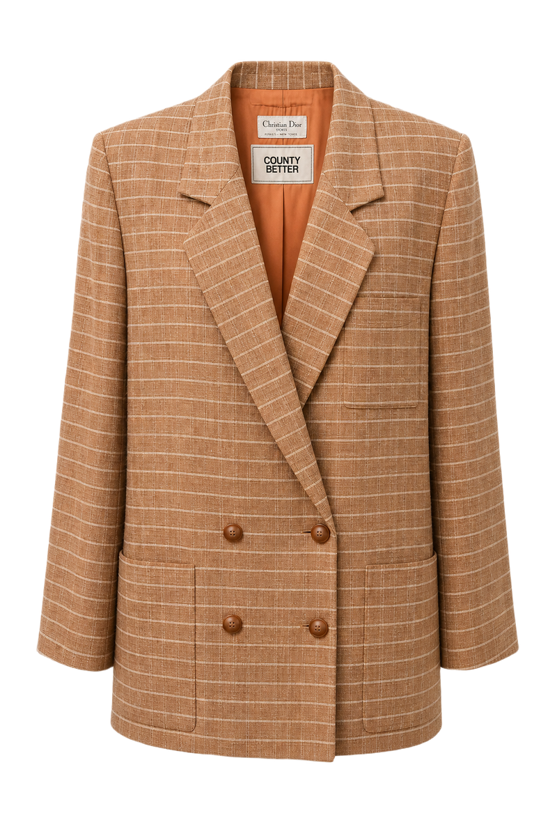 1980s Tan Wool Blend Blazer - Front View