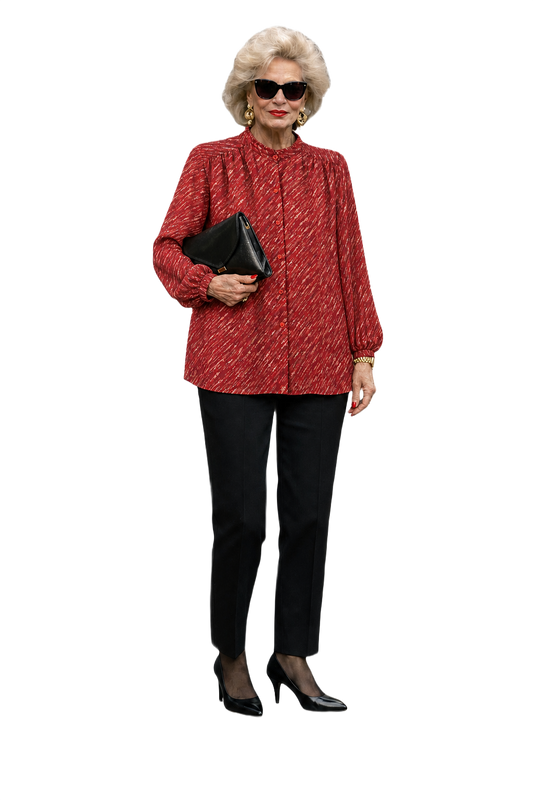 1980s Red Silk Blend Blouse - Model