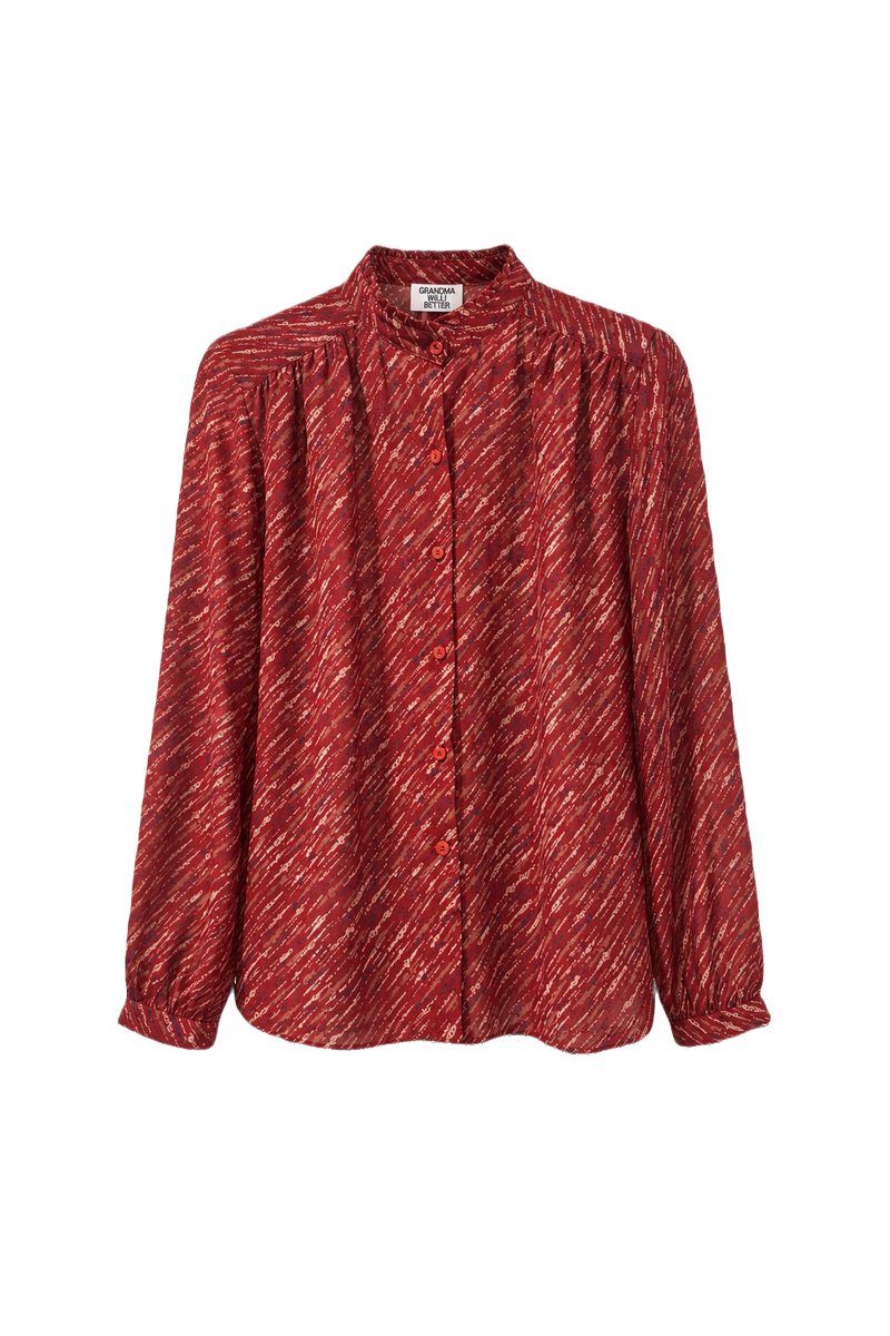 1980s Red Silk Blend Blouse - Front View