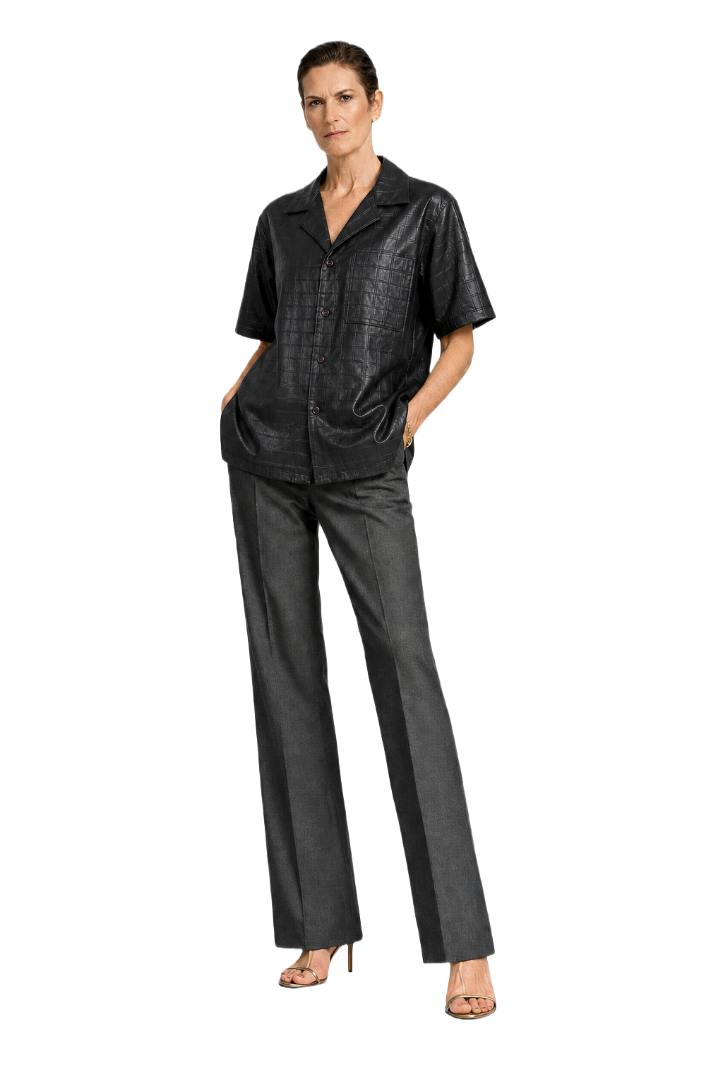 1990s Black Satin Shirt - Model
