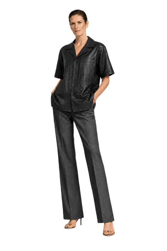 1990s Black Satin Shirt - Model