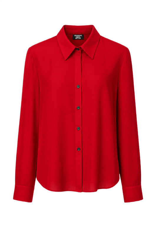 [1980s] Red Silk Blend Blouse - Front View