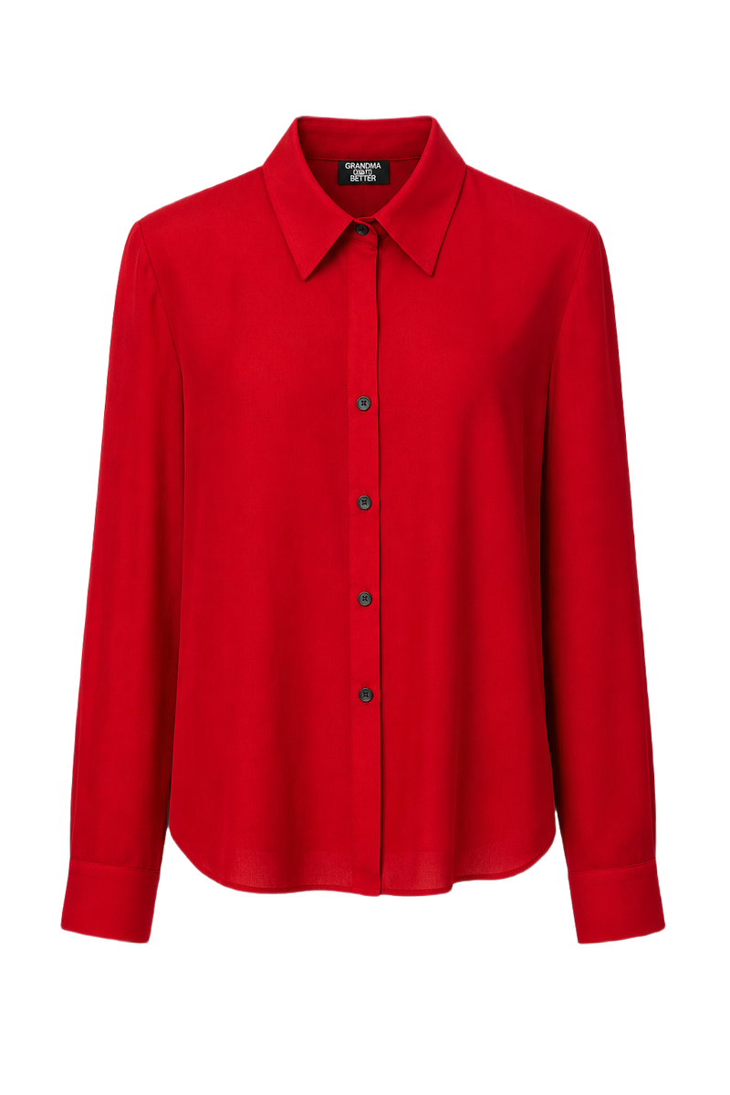 [1980s] Red Silk Blend Blouse - Front View
