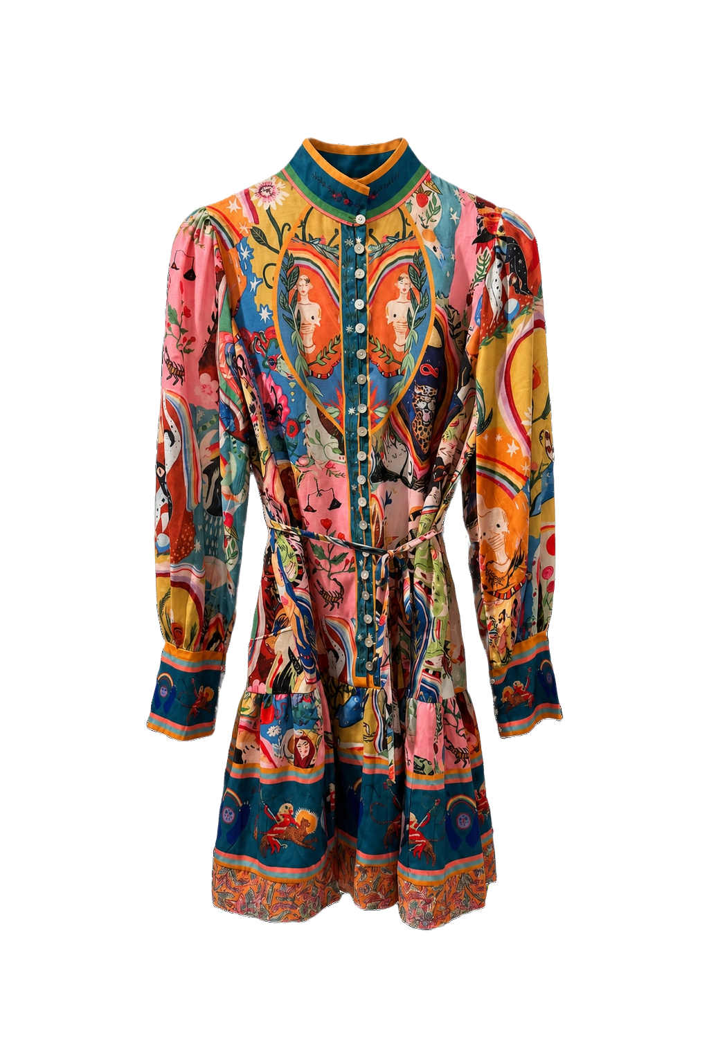 1970s Multicolor Silk Mini Dress - Front View
