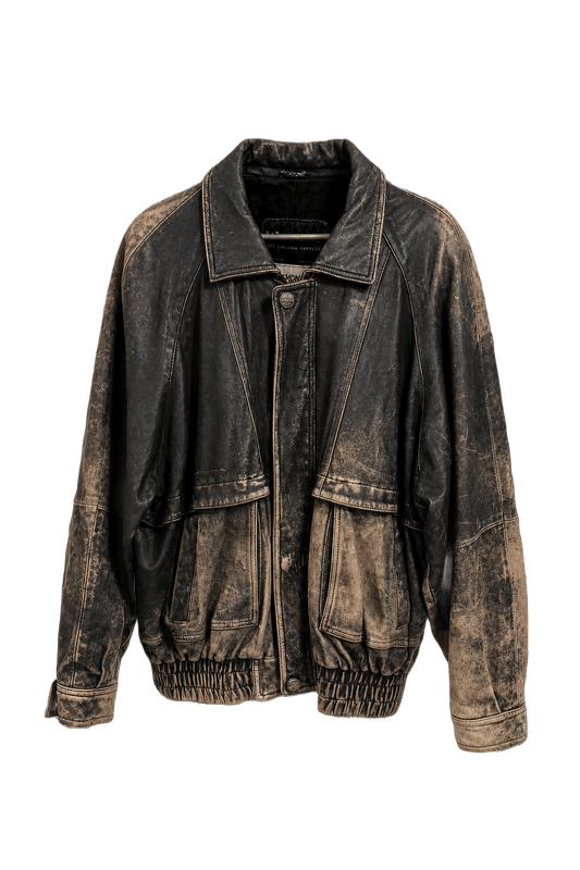 1990s Black Leather Jacket - Front View