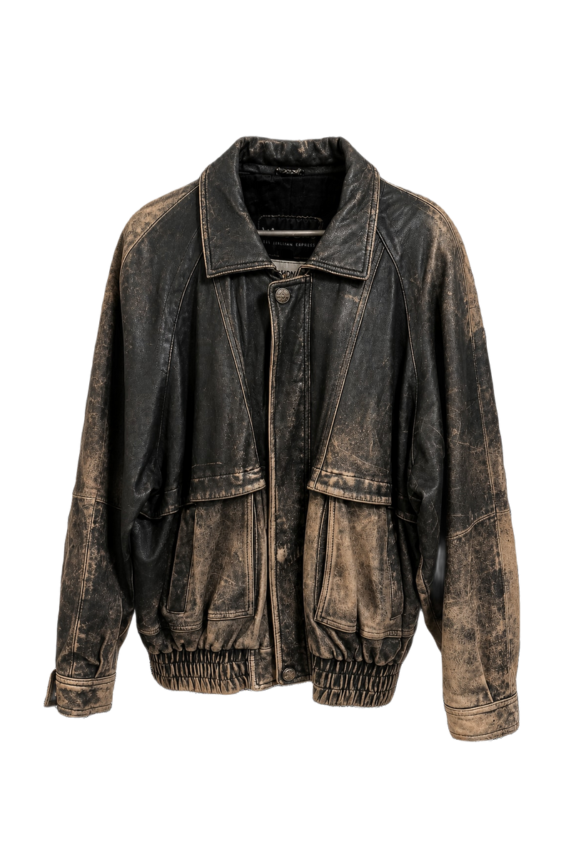 1990s Black Leather Jacket - Front View