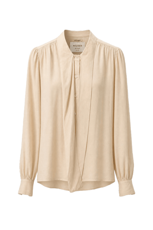 1970s Cream Silk Blouse - Front View
