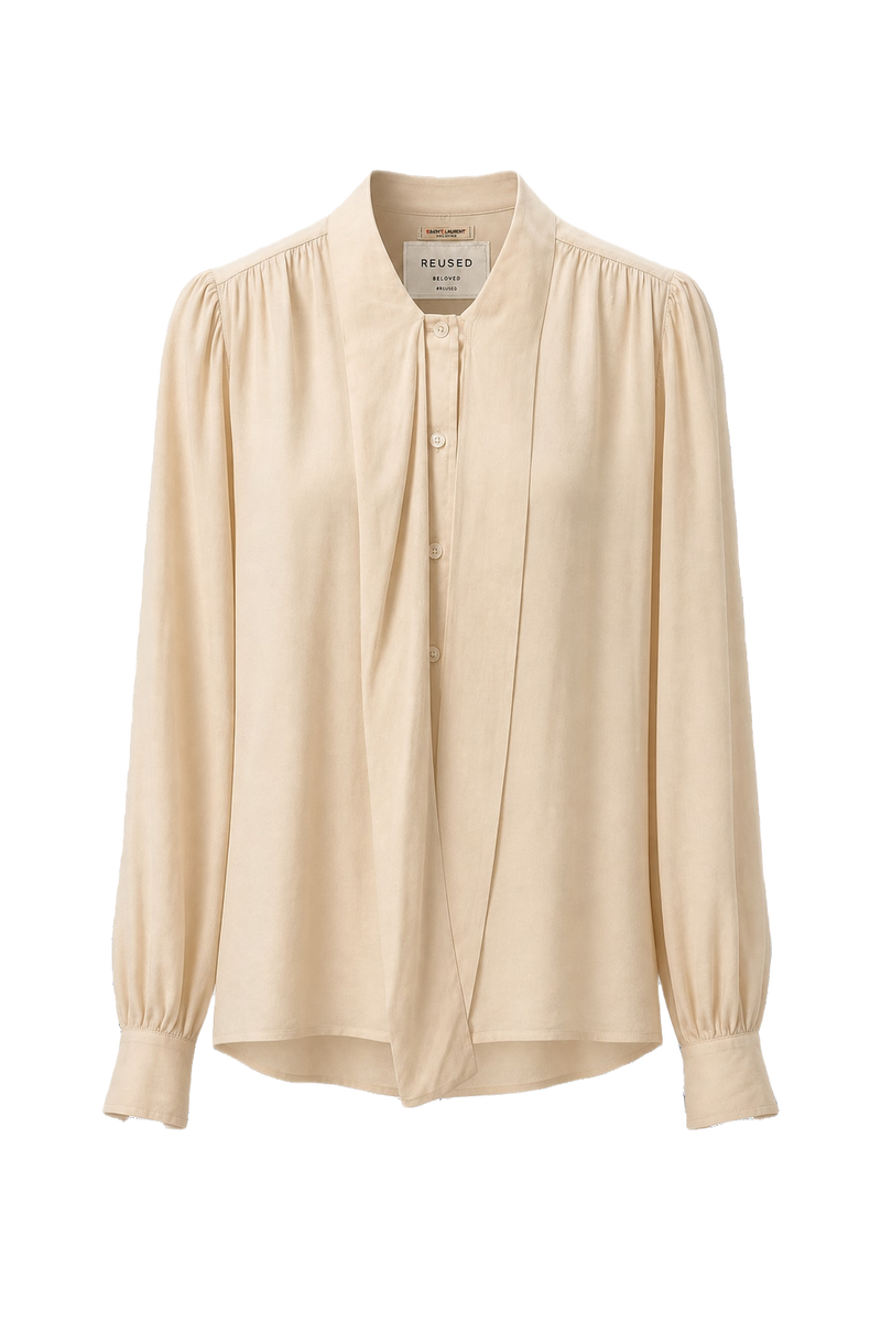 1970s Cream Silk Blouse - Front View