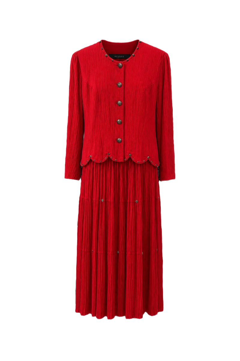 1980s Red Polyester 2-Piece Set - Front View