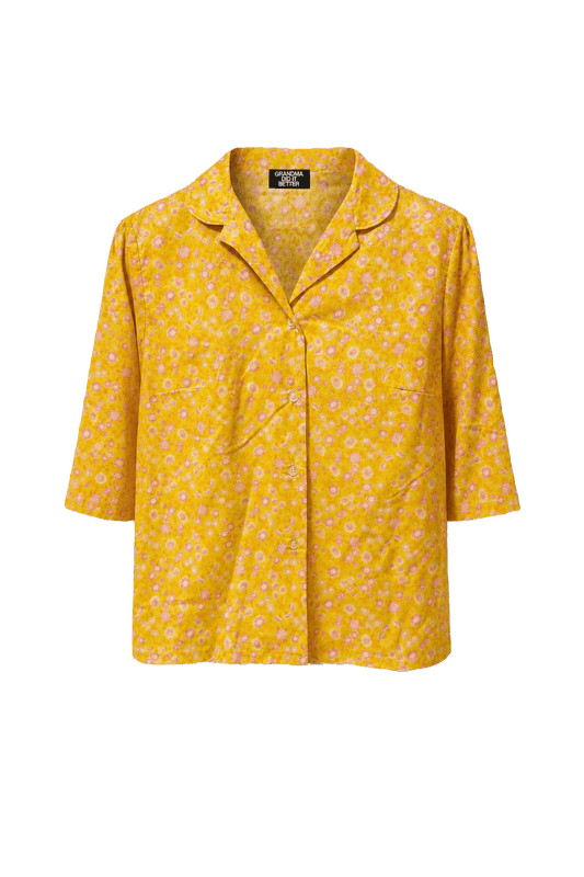 1980s Yellow Polyester Blouse - Front View