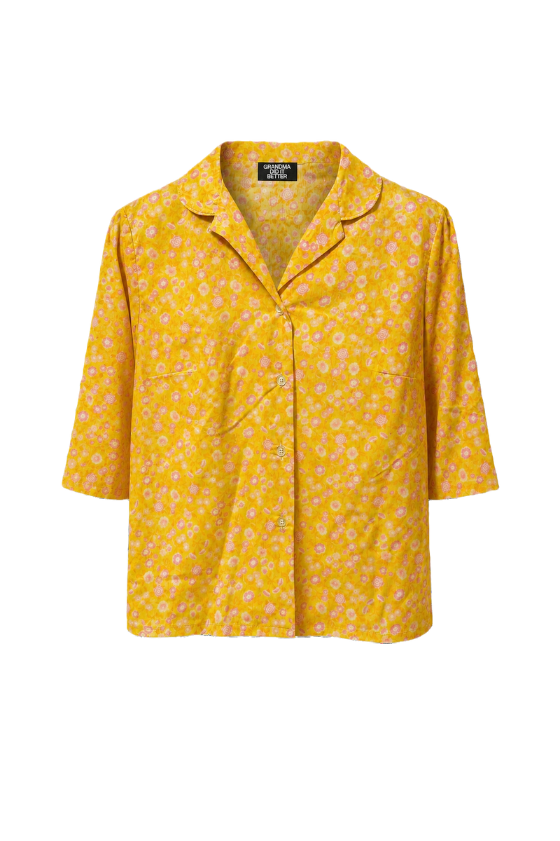 1980s Yellow Polyester Blouse - Front View