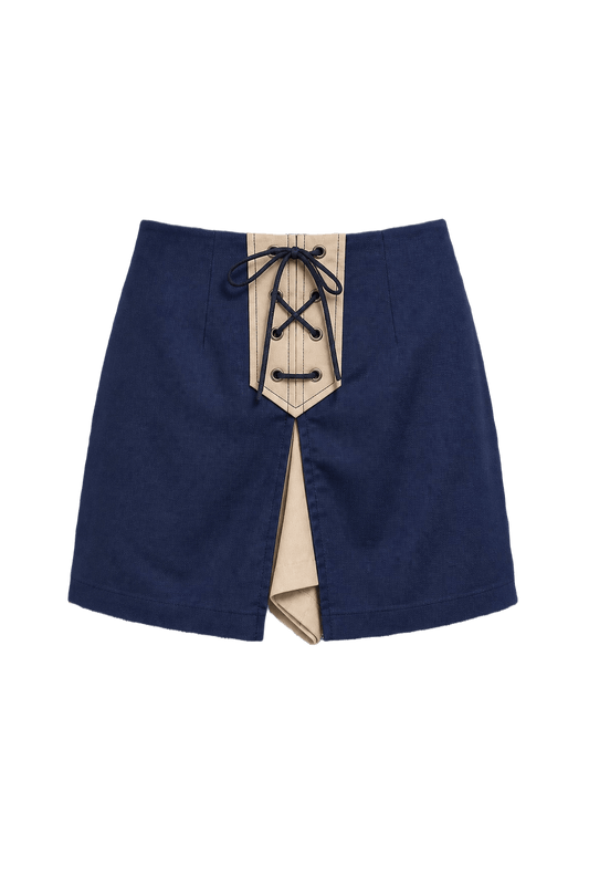 1970s Navy Blue Cotton Shorts - Front View