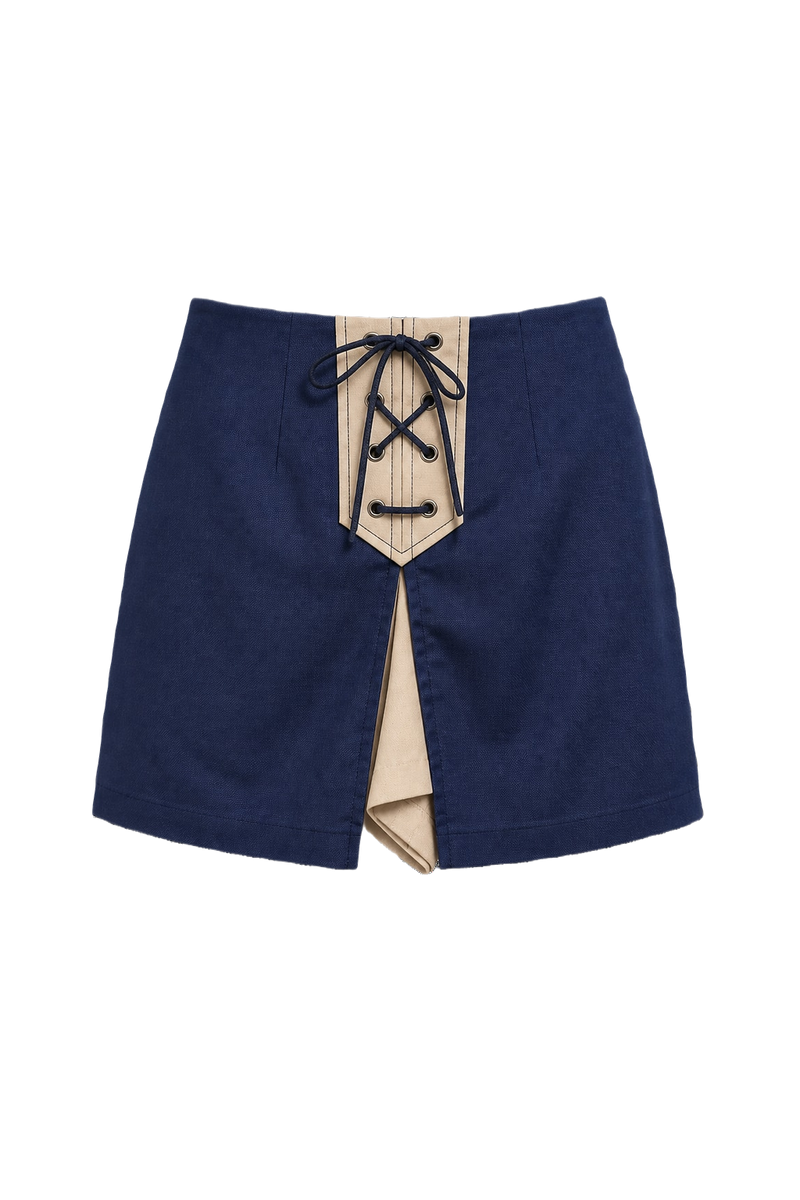 1970s Navy Blue Cotton Shorts - Front View