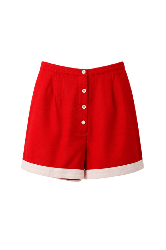 1970s Red Cotton Shorts - Front View