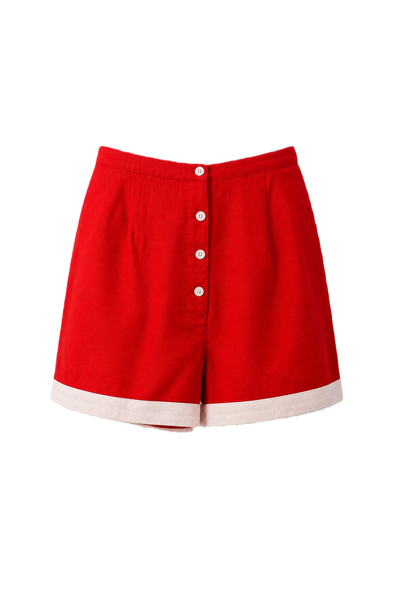 1970s Red Cotton Shorts - Front View
