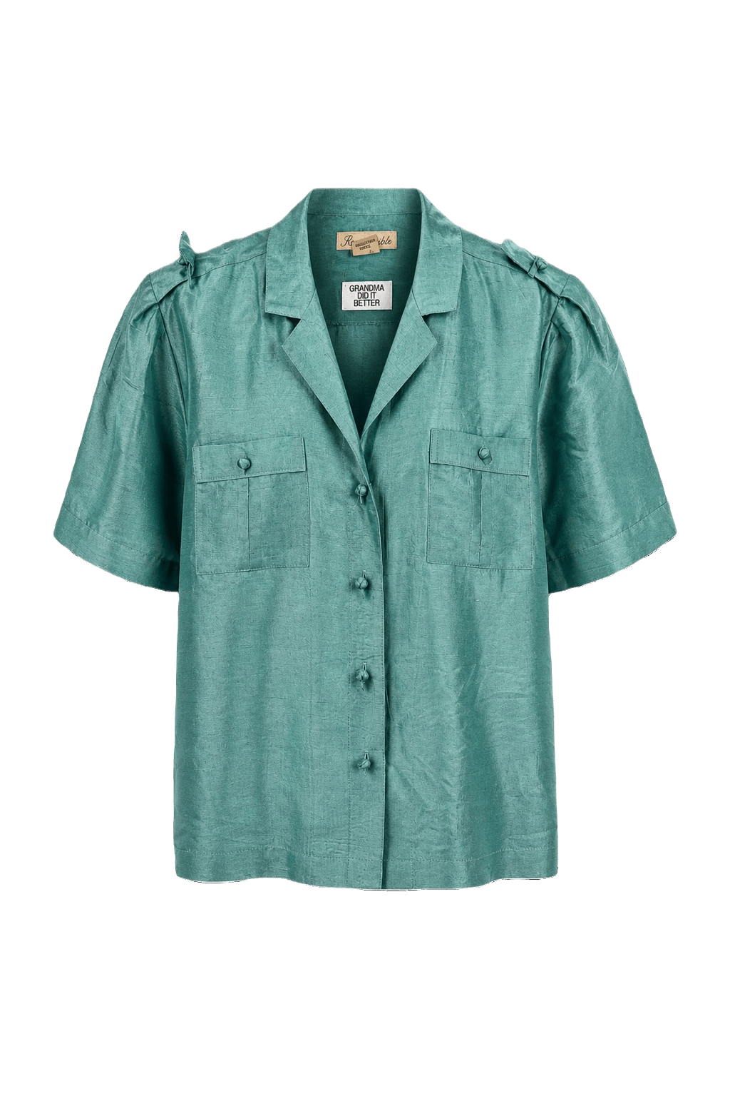 1970s Turquoise Silk Shirt - Front View