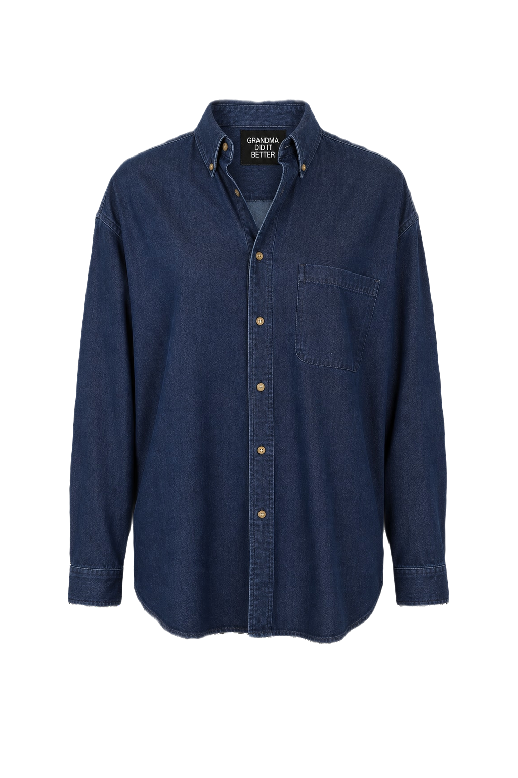 1990s Navy Blue Cotton Denim Shirt - Front View