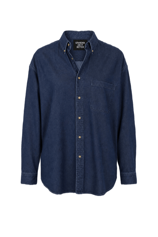 1990s Navy Blue Cotton Denim Shirt - Front View