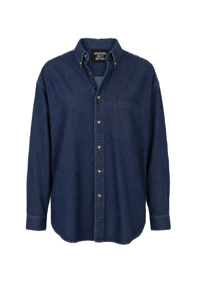 1990s Navy Blue Cotton Denim Shirt - Front View